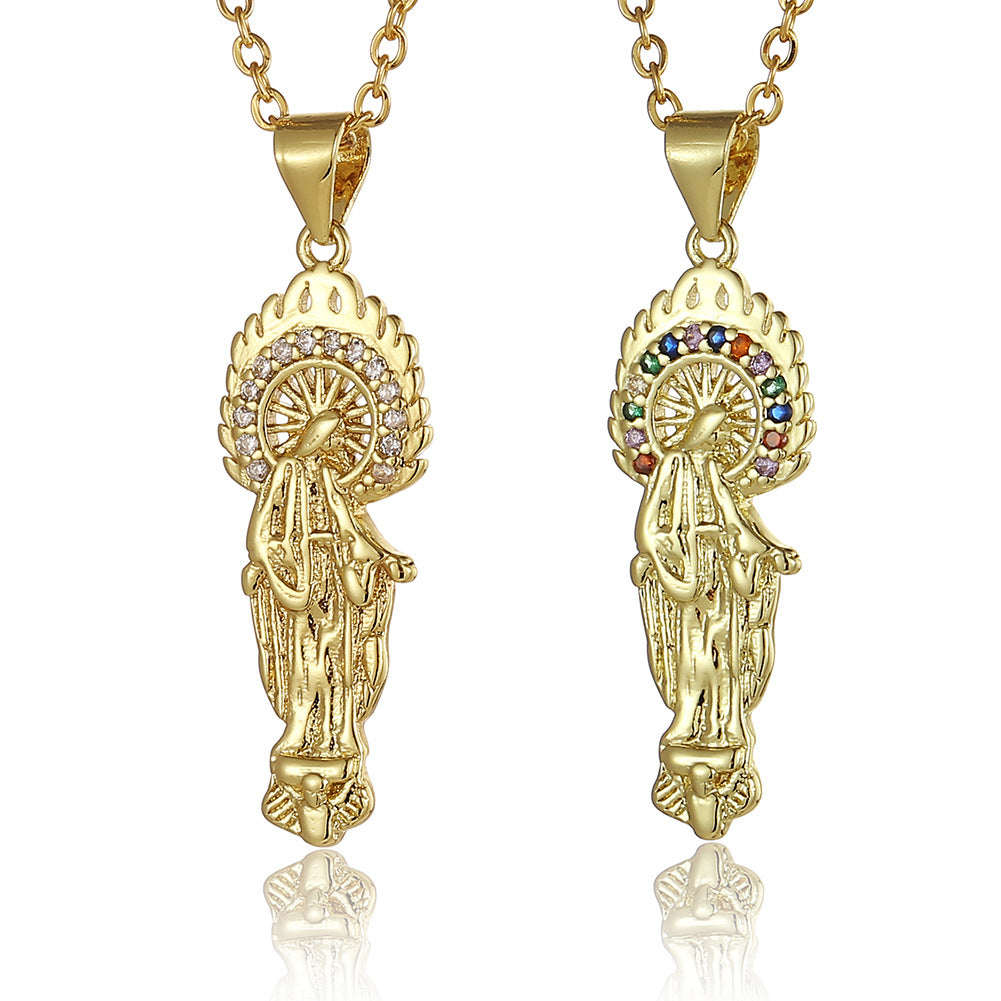 Collar con colgante de Nuestra Señora de oro real chapado en cobre al por mayor